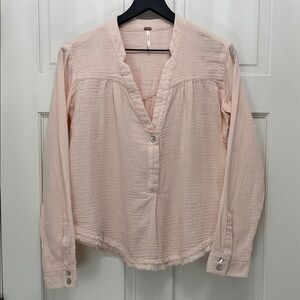 Free People Changing Horizons Soft Pink Gauzy Cotton Popover Top - Size XS